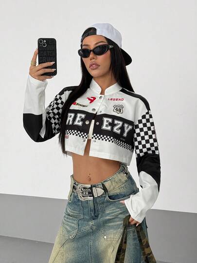 StreetHx Chaqueta de motociclista para mujer de otoño/invierno, chaqueta corta estilo motero, gráfico de motocicleta, color rojo y negro, chaqueta de manga larga de uso externo de estilo urbano