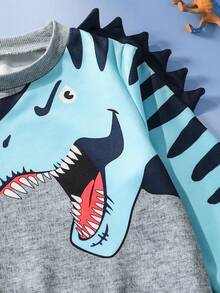 SHEIN Perso Play 2pcs Young Boy Cute Dinosaur Print Sweatshirt And Sweatpants Set. Featuring A Fun Dinosaur Pattern And Stylish Design - Multicolor - View 6