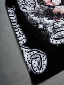 PAVTROS Áo thun tay dài in họa tiết thường ngày cỡ lớn dành cho nam, áo thun nam phong cách Gothic, áo crop top họa tiết, rộng thùng thình, họa tiết, bạn bè, thay thế, bạn bè, thời trang đường phố, dành cho nam, chạy bộ, nam cỡ lớn, ngoại cỡ - màu đen - Xem 5