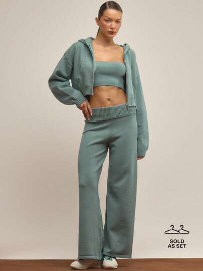 MUSERA Knit Hoodie Joggers Bandeau 3 Pieces Tracksuit Set Elegant Winter Night Out Work Cute Gallerie