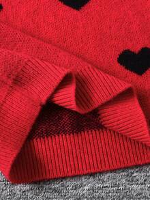 SHEIN Gaun Sweater Lengan Panjang Longgar Kasual untuk Remaja Perempuan - Merah - View 6