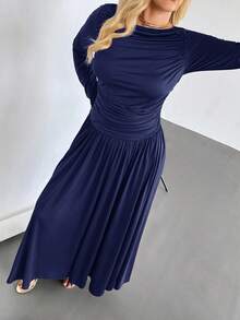 Auralis 大码长裙，秋季连衣裙，长袖连衣裙，高弹舒适连衣裙秋季女装秋季优雅女士连衣裙女士秋季连衣裙端庄端庄连衣裙 - 藏蓝色 - 查看 5