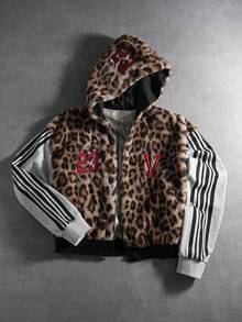 PAVTROS Manfinity Streetrush 男士街头风流行 INS 同款时尚豹纹拉链连帽卫衣，哥特风，街头服饰，运动套装，颓废风，保暖冬季，圣诞节，长袖上衣