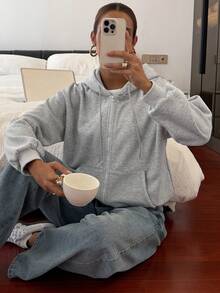 DAZY 女士水钻装饰卫衣，宽松商务休闲街头风卫衣，适合秋冬季节，也适合新年和圣诞节穿着。 - 灰色 - 查看 6