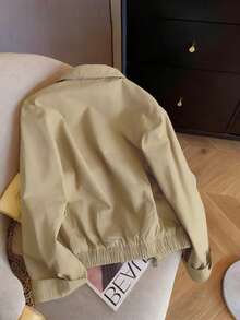 Airaco 休闲宽松拉链撞色图案印花长袖夹克 - 卡其色 - 查看 2