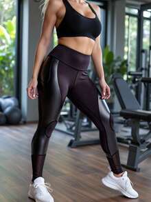 Innovista Stylish, High-Elastic, Shimmering High-Waisted Yoga Pants, Suitable For Gym Wear, Leisure, And Evening Outings. Made With High-Quality, Soft Fabric, These Shaping, Elastic, And Comfortable Pants Offer Excellent Fit And Functionality, Ideal For Equestrian Sports. These Multi-Functional Sports Leggings Are Versatile And Suitable For Various Occasions Fall New Style Women Glossy Finish, Equestrian Chic, Utilitarian Chic - Black - View 7