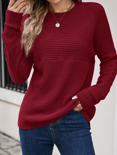 SHEIN Essnce Women's Solid Color Round Neck Batwing Long Sleeve Casual Sweater, Autumn/Winter,Fall,Fall Clothes For Women,Christmas Sweater Women