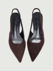 CUCCOO BIZCHIC 女士新款方扣尖头低跟平跟奇特鞋跟通勤风格百搭舒适巧克力棕色亮面皮革一脚蹬平底鞋，适合工作和休闲穿着 - 棕色 - 查看 2