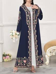 SHEIN Najma Women's Floral & Plant Digital Print Long Sleeve Casual Arabic Abaya, Spring/Autumn - Multicolor - View 3