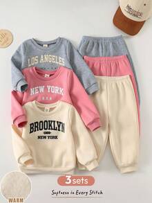 Cozy Pixies Bộ 6 áo nỉ cổ tròn tay dài họa tiết chữ cái cổ điển cho bé gái kèm quần jogger cạp chun - Hồng - Xem 8