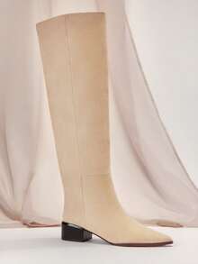 SHUZIA 女士时尚冬季休闲简约尖头粗跟过膝靴