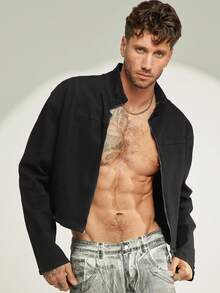FeverCity Men's Long Sleeve Casual Washed Zip-Up Collar Jacket - Black - View 3