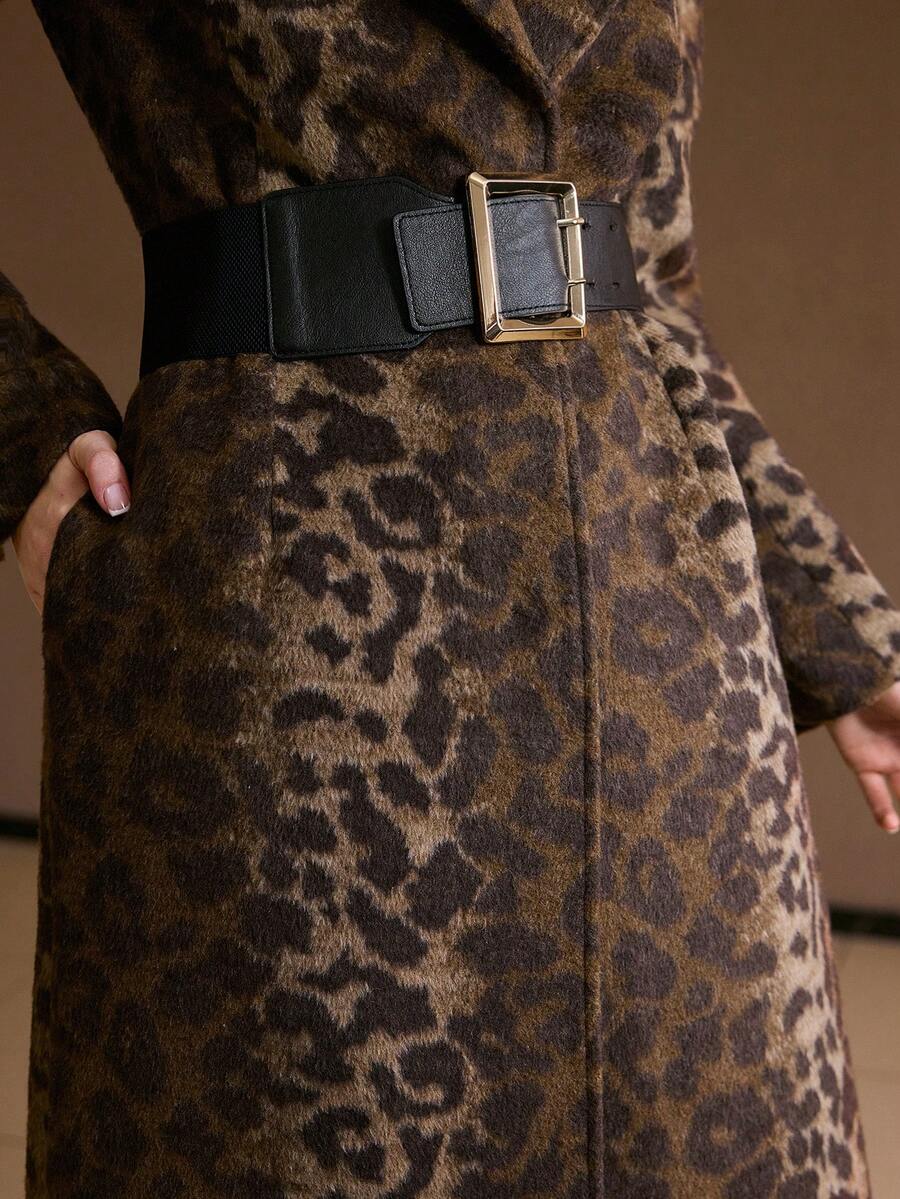 MOTF PREMIUM LEOPARD PRINT CINCHED WAIST LONG OVERCOAT, AUTUMN/WINTER - Coffee Brown - View 2