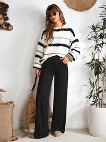 EMERY ROSE Damen Schlank geschnittene einfarbige gerade geschnittene weite Jeans - Schwarz - Übersicht 6
