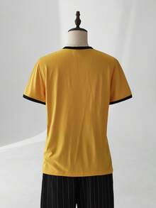 ESTAVOR 男士休闲时尚街头字母印花短袖 T 恤，夏季 - 黃色 - 查看 3