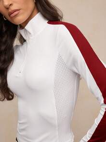 Activina Women's Contrast Color Minimalist Equestrian Long Sleeve Top - White - View 2