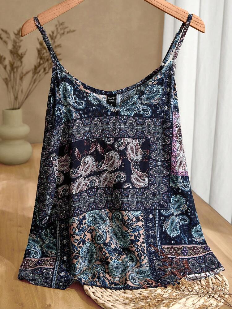 Plus Size Women Casual Versatile Vacation Date Cashew Print Camisole Top\Summer Summer Tops Summer Outfits Summer Clothes  Spring  Spring Outfit Women Spring Clothes Country Style For Women