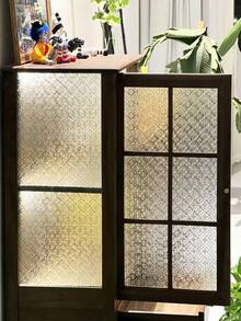 1 Roll Vintage Geometric Pattern Glass Film, Privacy Window Film, Glass Window Sticker, Reusable Non-Adhesive Glass Decoration For Home And Office