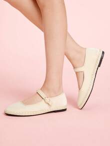 CUCCOO DOLLMOD 女士优雅天鹅绒经典舒适玛丽珍平底鞋，米色 - 糯米白色 - 查看 8