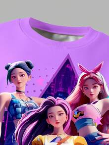 SHEIN Explorewe 2pcs/Set KPOP Graphic Print Top, Young Girl Round Neck Sweatshirt And Leggings Set, Fashionable Casual, Suitable For Autumn/Winter