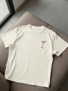 StoneGrade Dry Martini 鸡尾酒欢乐时光休闲印花标准版型浅杏色落肩短袖男士 T 恤 - 杏色 - 查看 3