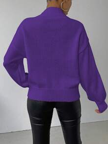 SHEIN LUNE 女士休闲3D图案针织毛衣，秋冬 - 紫色 - 查看 2