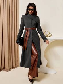 Bluhae Áo khoác dài buộc vạt ve cho nữ - Xám - Xem 7