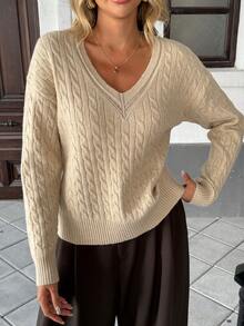Chiquease Women's Retro French Style Twist Cable Knit Long Sleeve Sweater, Autumn/Winter - Apricot - View 4