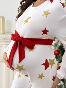 SHEIN Maternity Casual Star Print Jumpsuit, Autumn - Multicolor - View 3