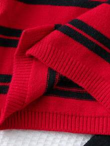 Girls Classic Colorblock Striped Knit Cardigan Sweater And Wide Leg Pants Set, Suitable For Christmas, Travel, Party, Comfortable For Home Wear Girls Sweater Sets Winter Young Girls Sets Red Two Piece Outfit Kids Two Piece Pants Set Kids Girl Knit Set - Red - View 8