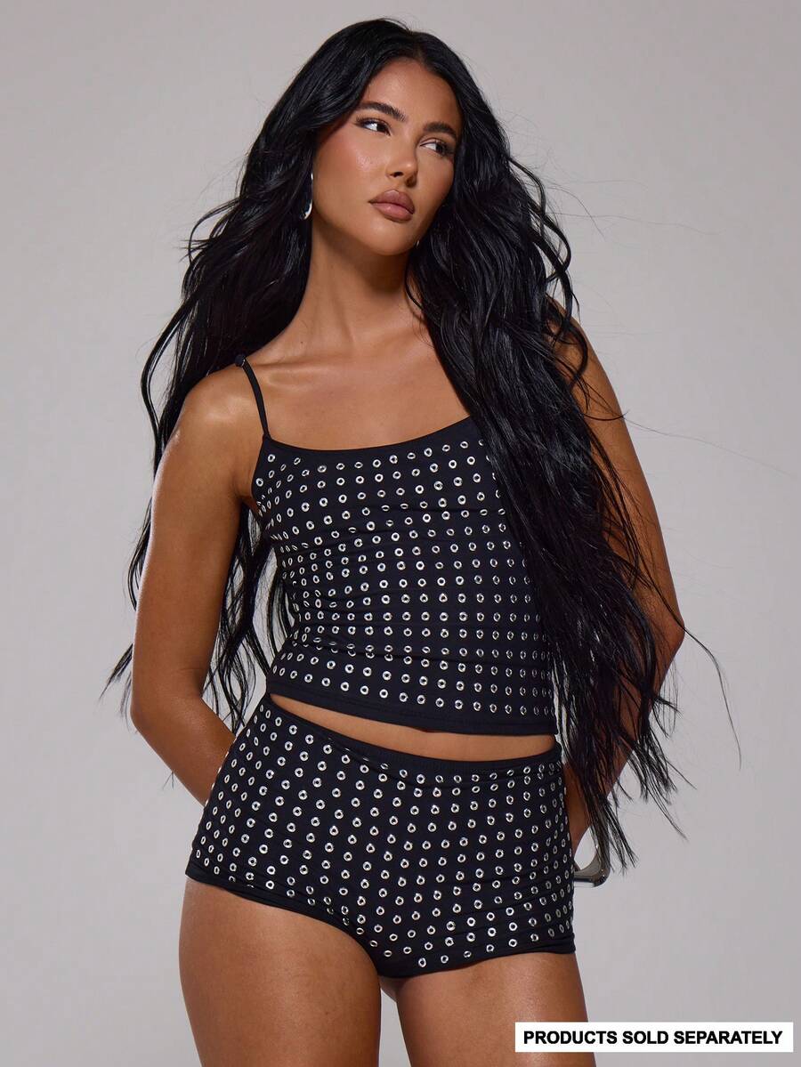 MUSERA 铆钉镂空修身背心，秋季晚宴、优雅性感派对、节日等场合皆宜，舒适百搭，春夏季节必备。 - 黑色 - 查看 1