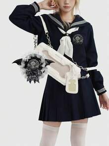 ROMWE Bộ 2 trâm cài áo nam châm phong cách Punk Gothic Y2K đen trắng viền ren, đầu lâu bạc và hoa hồng, thánh giá, cánh quỷ, nơ trang trí, kèm thánh giá hình mạng nhện có thể thay thế, chân gấu chấm bi, ghim cài móng mèo - Thích hợp cho cosplay, anime, trang phục hàng ngày, quà tặng ngày lễ - màu đen - Xem 6