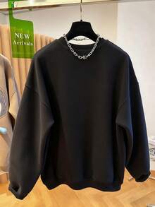 Franclia Women's Fashionable Christmas Tree Print Dropped Shoulder Crew Neck Sweatshirt - Black - View 2