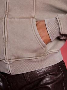 Normani Washed Zip Through Jacket Sweatshirt Tracksuit Seam Detail Back To School Autumn Winter Cosy Fall Christmas Cute Casual Everyday Capsule Wardrobe Y2K Streetwear - Brown - View 6