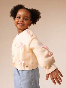 SUMWON Young Girl Cropped Button Front Cardigan With Bow Decorations For Fall Winter Casual School - Apricot - View 6