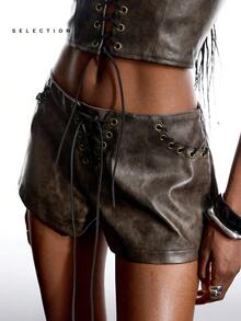 LYSMO 女士时尚性感交叉露背吊带上衣和短裤两件套 - 彩色 - 查看 5