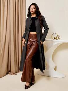 Bluhae Áo khoác dài buộc vạt ve cho nữ - Xám - Xem 5