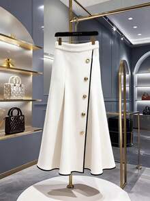 Franclia White Black,Summer,Elegant,Formal Women's High-End Design White A-Line Skirt With Black Trim,Unique Stylish Asymmetrical Skirt,Plus Size Winter Skirt - Black and White - View 5