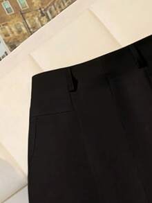 Airaco 大码女式纯色侧拉链修身优雅半身裙 - 黑色 - 查看 5