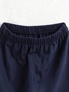 SHEIN Tween Girls' Solid Color Elastic Waist Casual Cargo Pants - Navy Blue - View 5