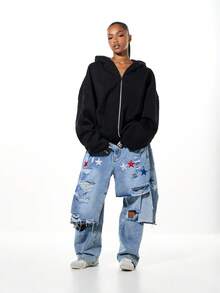 SUMWON WOMEN سترة هوديي مزودة بسحاب وسحاب للسحب ولجيب مركزي للارتداء اليومي في فصل الشتاء - الأسود - مشاهدة 3