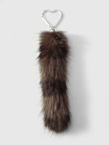 ROMWE Grunge Punk 1pc Fashionable & Exquisite Brown Striped Faux Fur Fox Tail Keychain, DIY Bag Charm Accessory, Suitable For Women, Fashionable Gift - Brown-8 - View 10