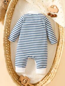 SHEIN Mono de manga larga con cuello a rayas para bebé recién nacida, conjunto de verano ligero y cómodo