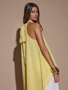 SHEIN BAE 性感简约纯色奶油黄雪纺吊带背心，适合派对、鸡尾酒会、正式场合、伴娘、生日、优雅雪纺上衣、圣诞节、商务休闲等场合。 - 淡黃色 - 查看 2