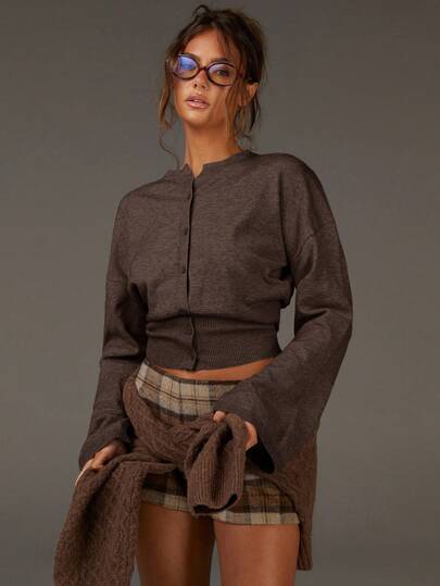 Athîral Women's Vintage Casual Button-Up Flare Sleeve Cardigan, Autumn,Fall,Fall Clothes For Women