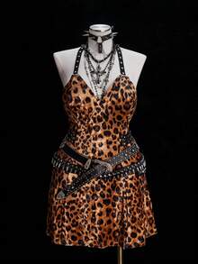 Sunspun Vestido curto justo com estampa de leopardo e plush, elegante e moderno - Multicolorido - Ver 6