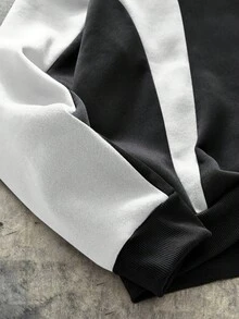 AXEPEAK Herren Kontrast-Farbblock Langarm Lässig Modisch Street Hoodie Sweatshirt - Weiss - Übersicht 4