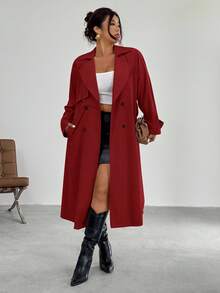 Firerie 优雅设计腰部收紧A字长袖风衣外套，秋冬 - 紅色 - 查看 3