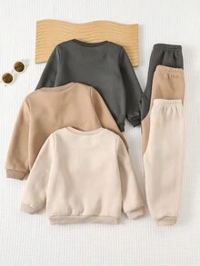 Cozy Pixies 6pcs Baby Boy Soft Knit Jacquard Crew Neck Long Sleeve Sweatshirt And Elastic Waist Pants Set Baby Set Autumn Winter Season Neutral Baby Clothes Mocha Baby Clothes Baby Boy Winter Sets Baby Casual Sets - Multicolor - View 2