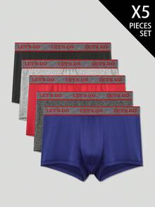 SHEIN 5pcs/Set Men's Simple Printed Boxer Briefs - Multicolor - View 1